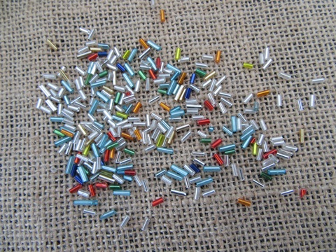 250Grams Luster Bugles Glass Tube Beads Mixed Colour Retail Pack - Click Image to Close