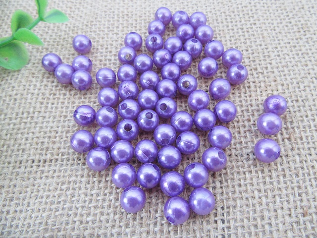 1000 Purple 8mm Round Simulate Pearl Beads - Click Image to Close