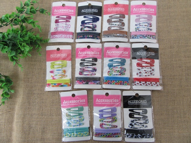 12Sheet X 8Pcs Snap Hair Clips Sleepies Hair Elastic Hairset - Click Image to Close