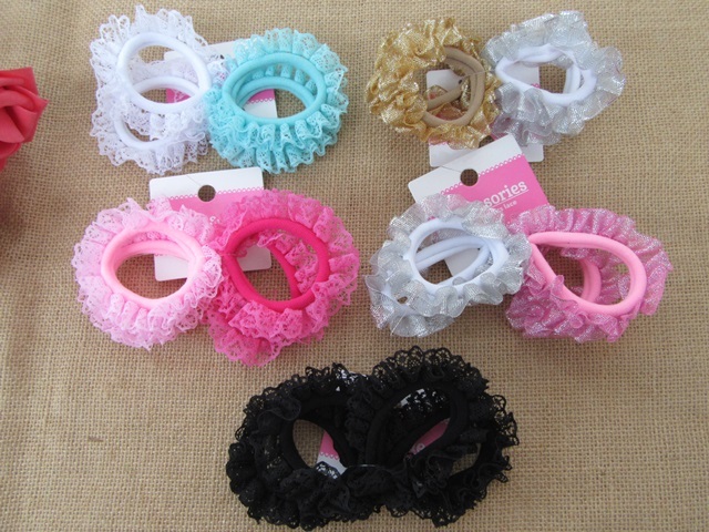 6Sheet X 4Pcs Hairelastics Lace Hair Elastic Hair Band Scrunchie - Click Image to Close