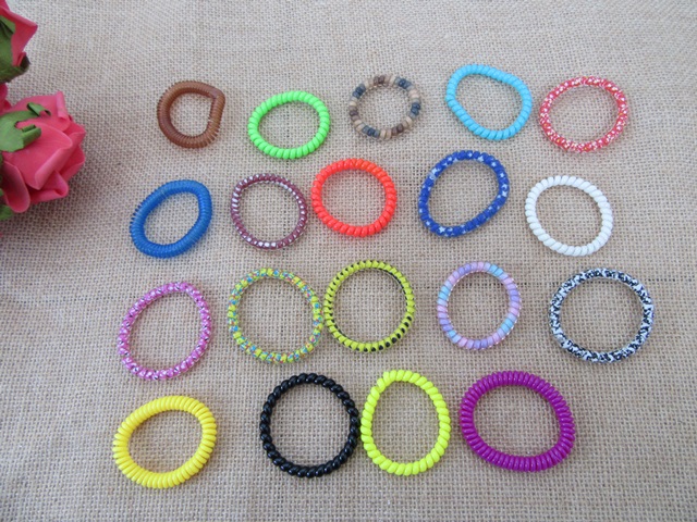 20Pcs Telephone Wire Cord Scrunchies Rope Hair Elastic 4-5cm Dia - Click Image to Close