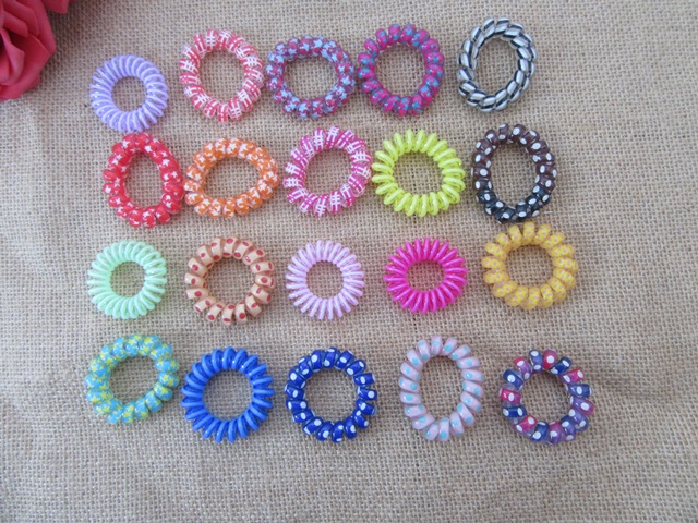 20Pcs Telephone Wire Cord Scrunchies Rope Hair Elastic 3.5-5cm D - Click Image to Close