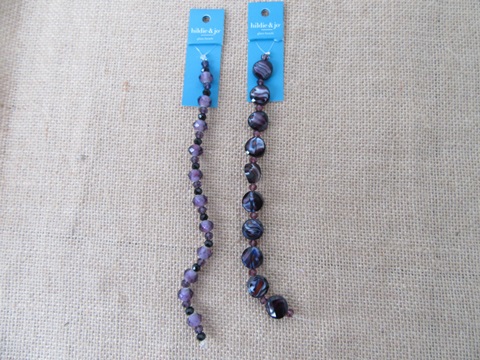12Strands x 10Pcs Purple Glass Beads Unfinished Beaded Bracelets - Click Image to Close