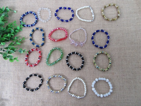 20Pcs Glass Beaded Strech Bracelets Assorted Wholesale - Click Image to Close