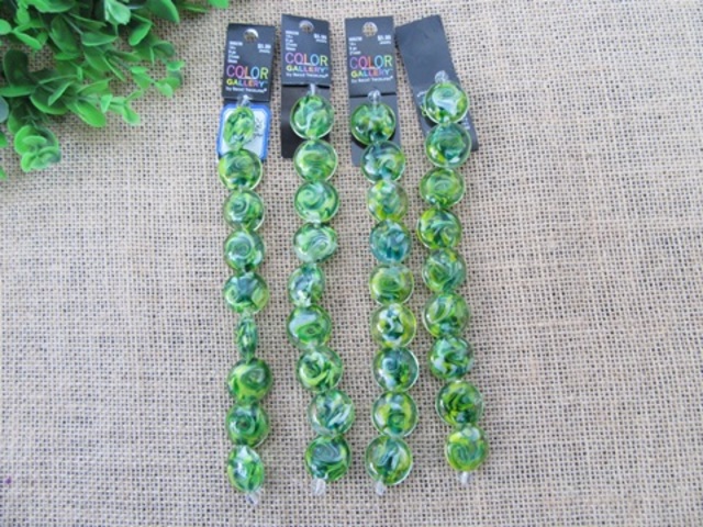 12Strand x 9Pcs Green Lampwork Glass Bead Beaded Unfinished Brac