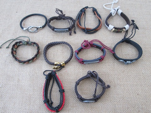12Pcs Fashion Leatherette Drawstring or Clasp Tribe Bracelets - Click Image to Close