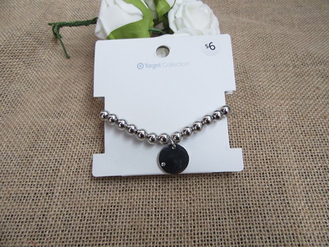 5Pcs Simple Silver Elastic Beaded Bracelet 7cm Retail Package - Click Image to Close