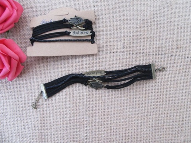 12Pcs Fashion Multi Layer Leatherette Cord Bracelets Retail Pack 12Pcs Fashion Multi Layer Leatherette Cord Bracelets Retail Pack