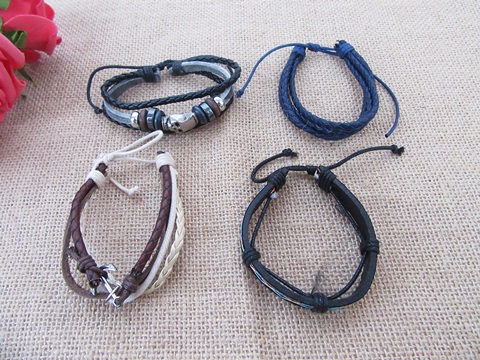 12Pcs Leatherette Drawstring Bracelets Assorted - Click Image to Close