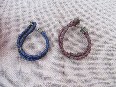 12Pcs Handmade Leatherette Knitted Bracelets With Hook 2 Colors - Click Image to Close
