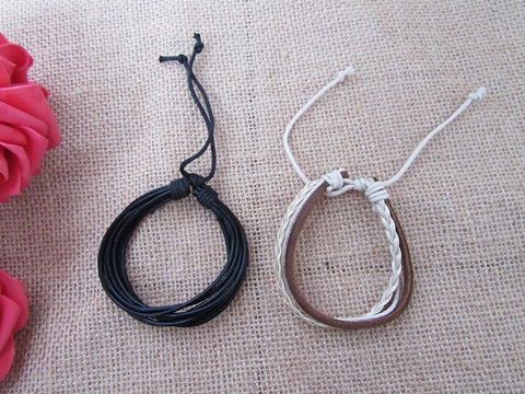 12Pcs Fashion Leatherette Drawstring Bracelets Mixed - Click Image to Close
