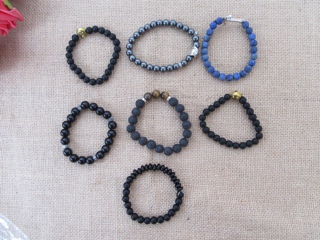 12Pcs Elastic Gemstone Beaded Bracelets Mixed Color - Click Image to Close