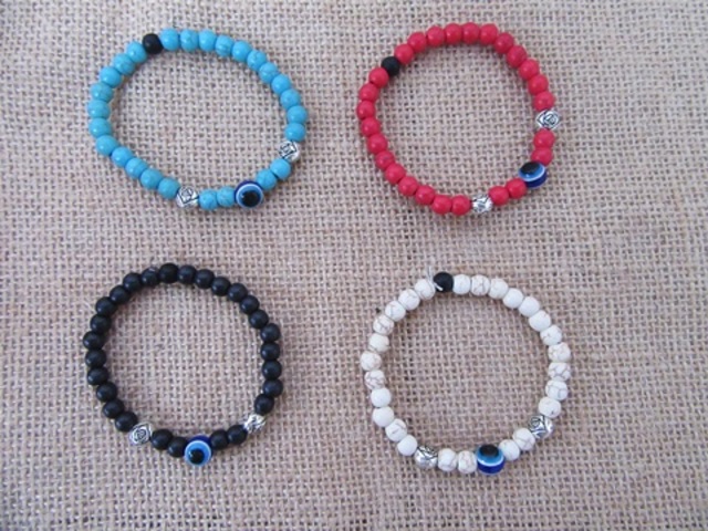 12Pcs Elastic Blue Eye Gemstone Beaded Bracelets Mixed - Click Image to Close