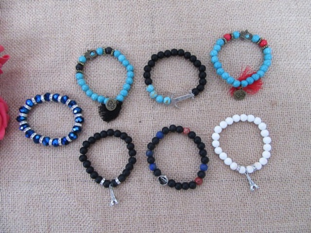 12Pcs Elastic Gemstone Beaded Bracelets 6cm Dia.Assorted - Click Image to Close