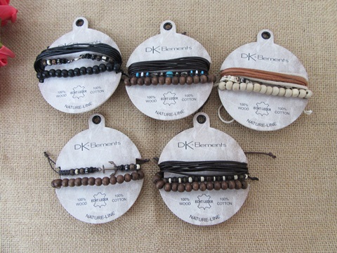 12Sheets Wooden Beaded Bracelets Assorted Retail Package - Click Image to Close