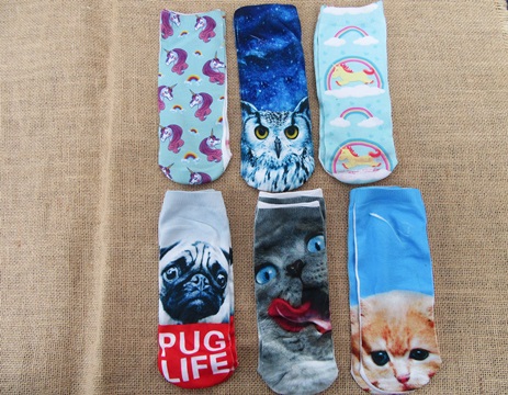 12Pairs Cotton Animal Cute Ankle Socks Assorted - Click Image to Close