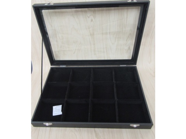 1X Black Velvet Bracelets Cases with Glass Cover 12 Compartment