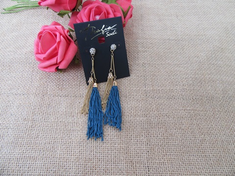 3Pairs Blue Tassle Drop Earring Retail Package - Click Image to Close