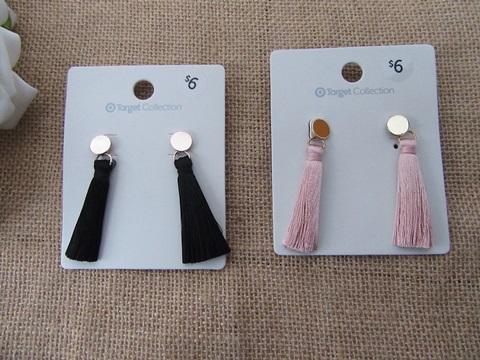 6Pairs Cord String Tassle Drop Earring Mixed Retail Package - Click Image to Close