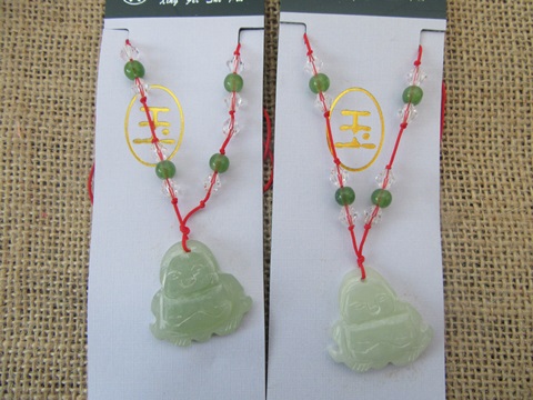 12Pcs Fashion Jade Buddha Necklaces with Red String - Click Image to Close