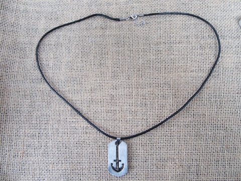 12Pcs Waxen String Necklace with Stainless Steel Anchor Tag - Click Image to Close