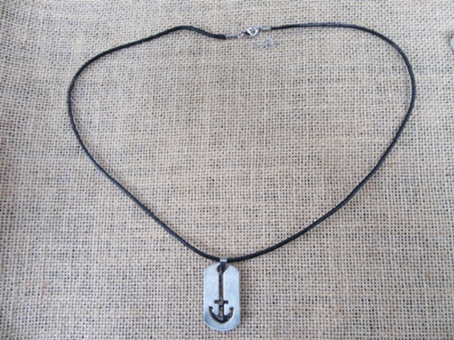 12Pcs Waxen String Necklace with Stainless Steel Anchor Tag