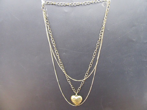 12Pcs Antique Multi-Loop Metal Chain Necklace with Heart Pendant - Click Image to Close