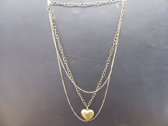 12Pcs Antique Multi-Loop Metal Chain Necklace with Heart Pendant 12Pcs Antique Multi-Loop Metal Chain Necklace with Heart Pendant