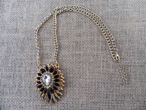12Pcs Metal Chain Necklace with Diamond Sunflower Pendant - Click Image to Close