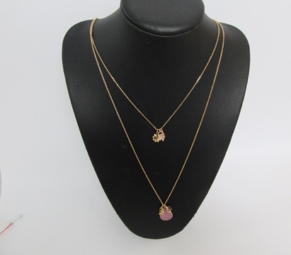 3Pcs 2-String Metal Chain Necklace Assorted with Gemstone Pendan - Click Image to Close