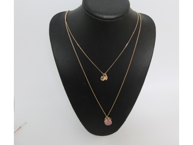 3Pcs 2-String Metal Chain Necklace Assorted with Gemstone Pendan