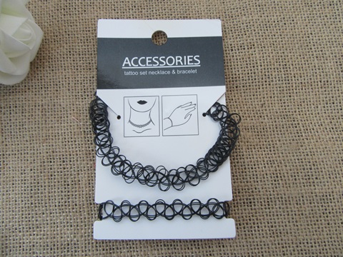 12Sheet X 2Pcs Black Choker Tattoo Set Necklace & Bracelet - Click Image to Close