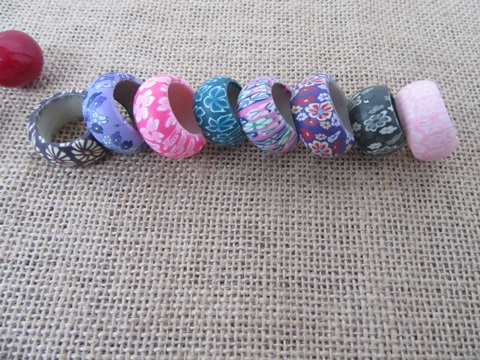 24Pcs Beautiful Wide Polymer Clay Rings 16-20mm inner Dia Assort - Click Image to Close