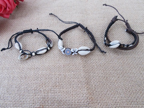 50Pcs Drawsting Black Natural Shells Bracelets Wholesale - Click Image to Close
