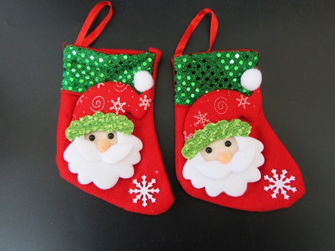12X Christmas Felt Santa Claus Stocking with Sequin Xmas GiftBag - Click Image to Close
