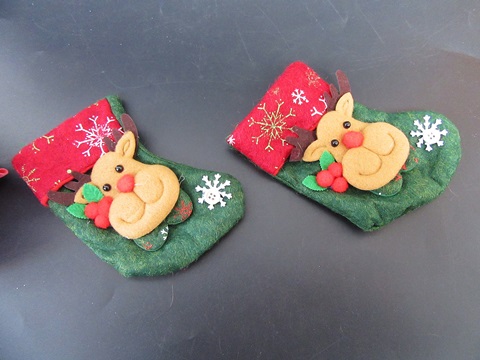 12 Green Christmas Felt Reindeer Stocking Xmas Hanging Gift Bag - Click Image to Close