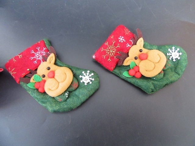 12 Green Christmas Felt Reindeer Stocking Xmas Hanging Gift Bag