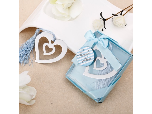 10X Silver-Metal Heart Bookmark w/Tassel Wedding Favor