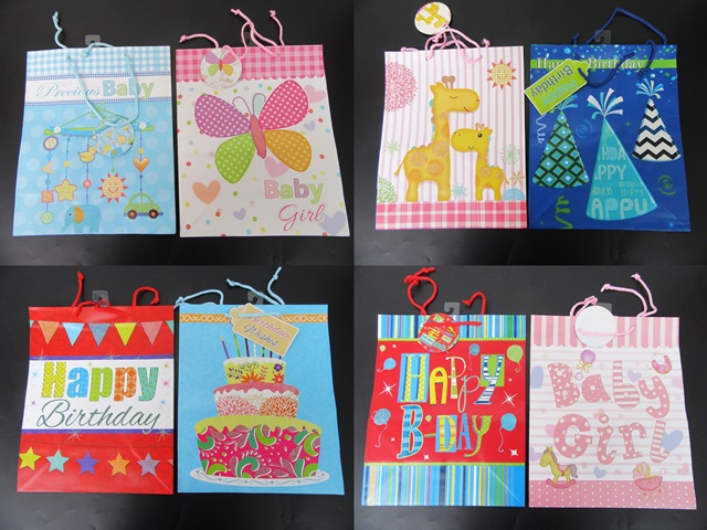 12Pcs Paper Shopping Bags Gift Bags 26.5x13.5x33cm Assorted - Click Image to Close