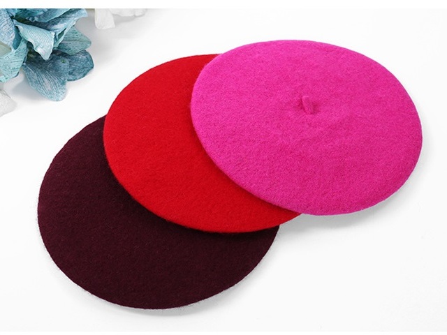 5Pcs Solid Color Warm Winter Beret French Artist Beanie Hat Ski