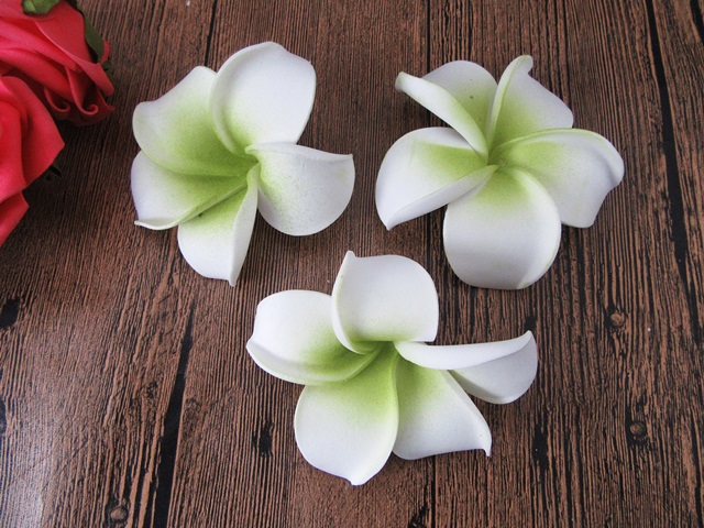 12Pcs New White & Green Fabulous Foam Frangipani Flower 8.5x4cm - Click Image to Close