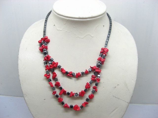 10 Stunning Tri-Strand Red Turquoise Hematite Necklaces - Click Image to Close
