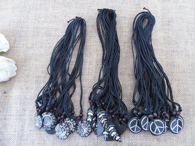 60Pcs Black Waxen String Necklace with Assorted Pendants 45cm - Click Image to Close