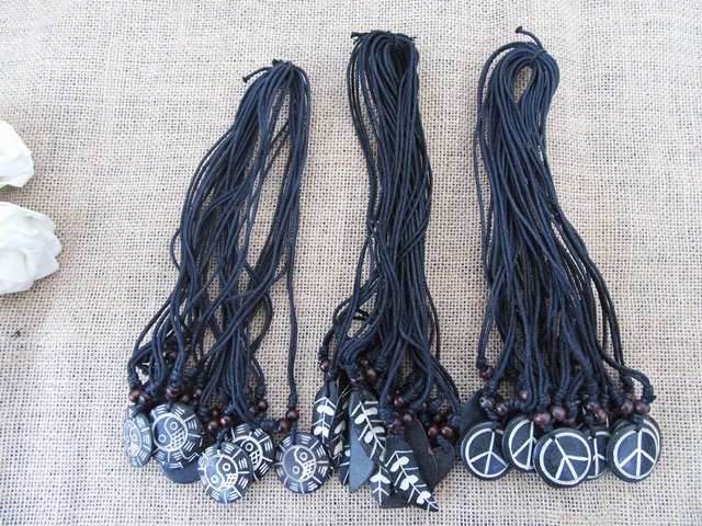 60Pcs Black Waxen String Necklace with Assorted Pendants 45cm 60Pcs Black Waxen String Necklace with Assorted Pendants 45cm