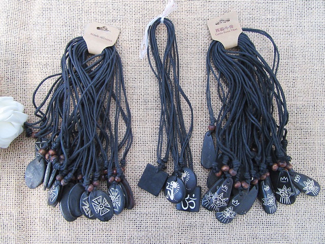 60Pcs Black Waxen String Necklace with Assorted Pendants 36cm - Click Image to Close