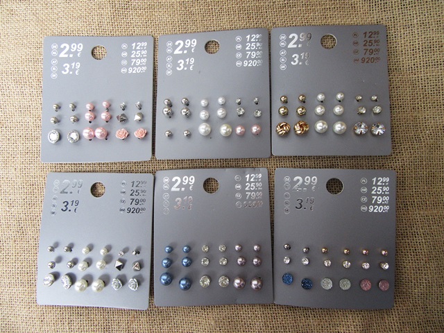 6Sheets x 9Pairs New Lady's Earring Studs Assorted - Click Image to Close