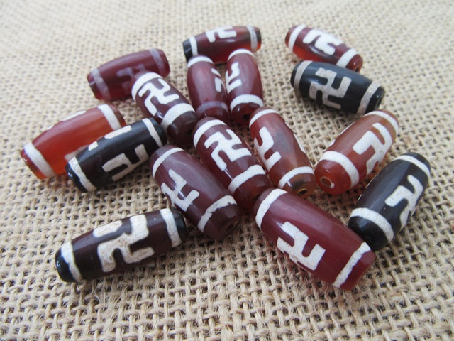 50Pcs Swastika Buddhist Symbol Fengshui Gemstone Beads Mixed