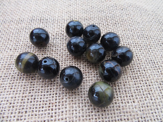 50Pcs Natural Normal Quality Round Black Gemstone Beads 16mm Dia - Click Image to Close