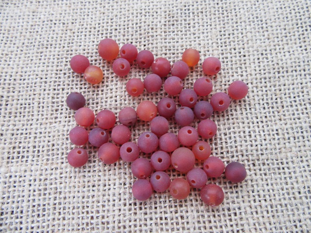 400Pcs Round Red Polished Frosted Gemstone Beads 8mm - Click Image to Close