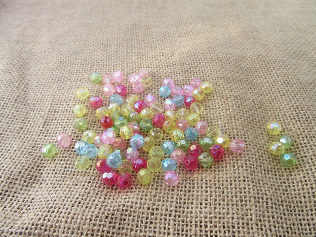 500Grams (1850Pcs) Plastic Round Facted Beads Mixed Color 8mm